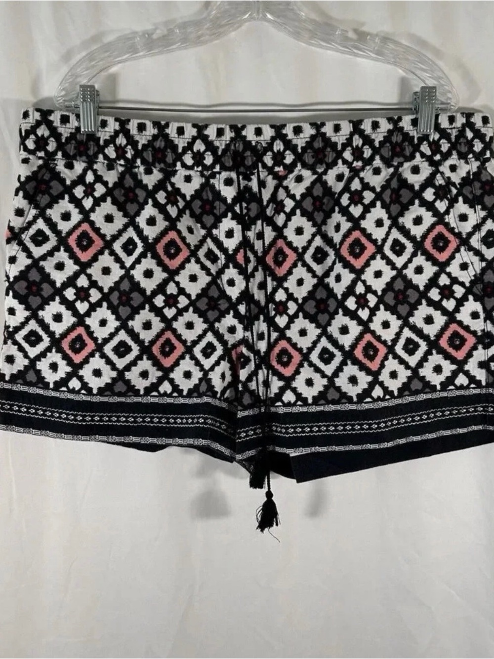 Loft Running Shorts Women's XL White Pink Linen Blend Drawstring Tassels